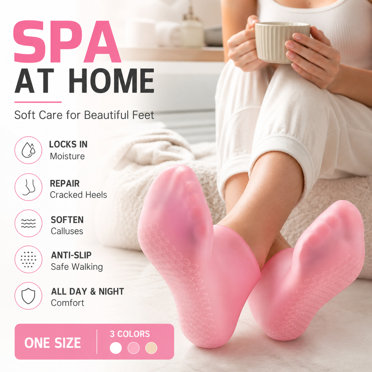 Only $8.9 BOGO！While Supplies Last📢Silicone Moisturizing Heel Socks – Anti-Slip & Cracked Skin Repair
