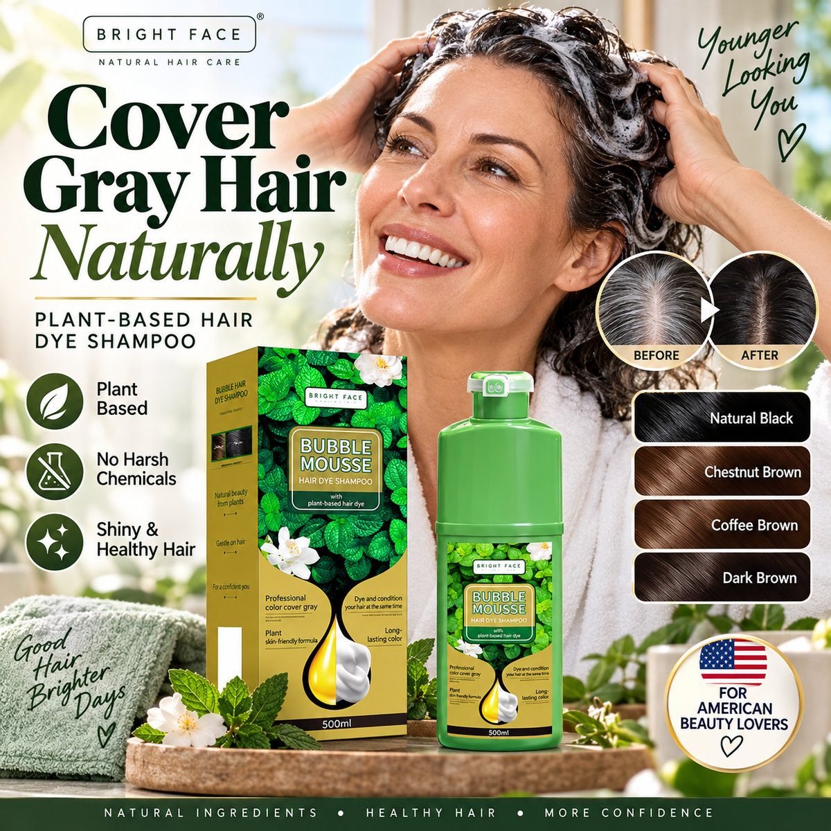 Color Hair Gently Instantly! Plant-Based Foam Hair Dye