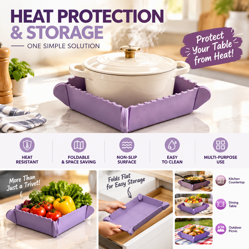 Protect Counters Instantly! Magnetic Foldable Silicone Trivet