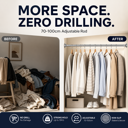 Hang Anything Instantly! No-Drill Adjustable Tension Rod