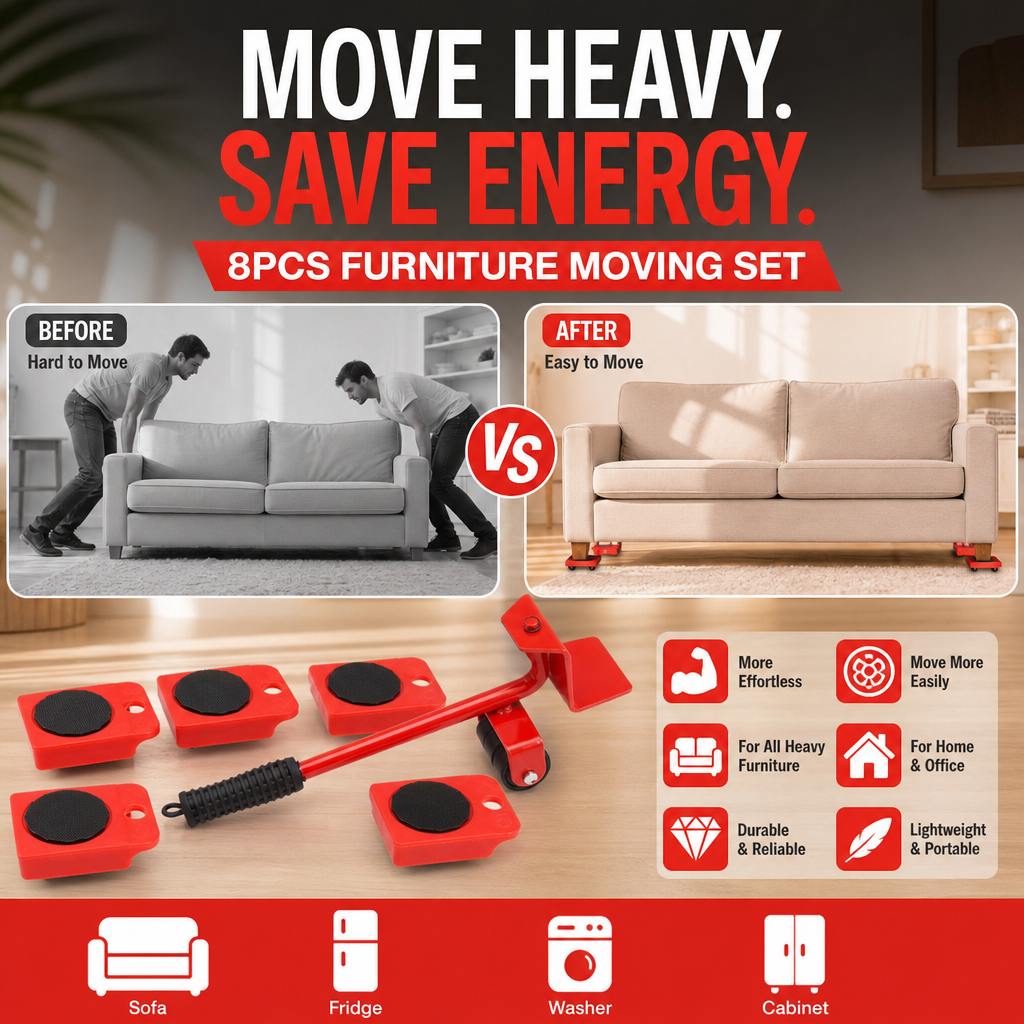 Move Heavy Furniture Instantly! 8-Piece Furniture Lifter & Slider Set