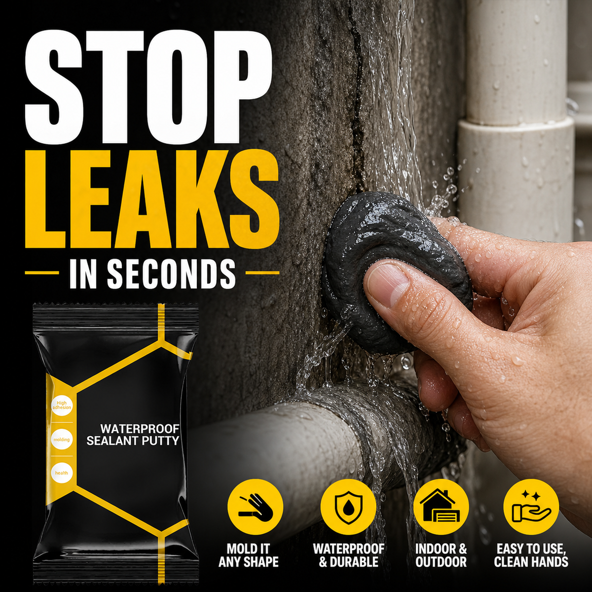 Seal Leaks & Cracks Instantly! Waterproof Moldable Repair Putty