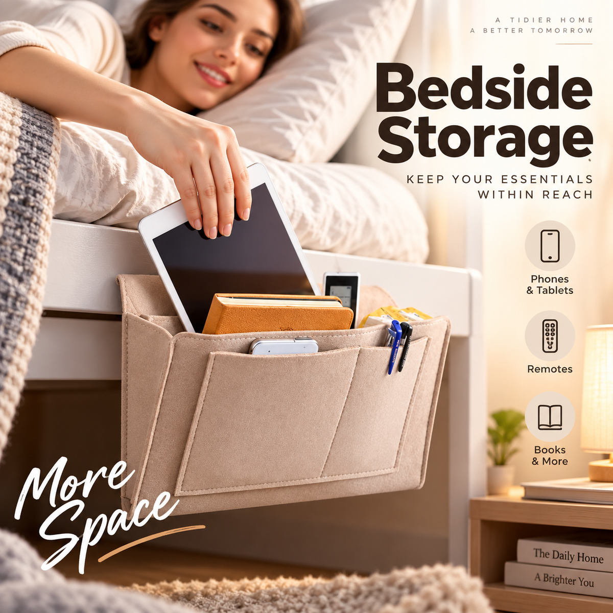 Organize Bedside Instantly! No-Tool Slide-In Storage Organizer