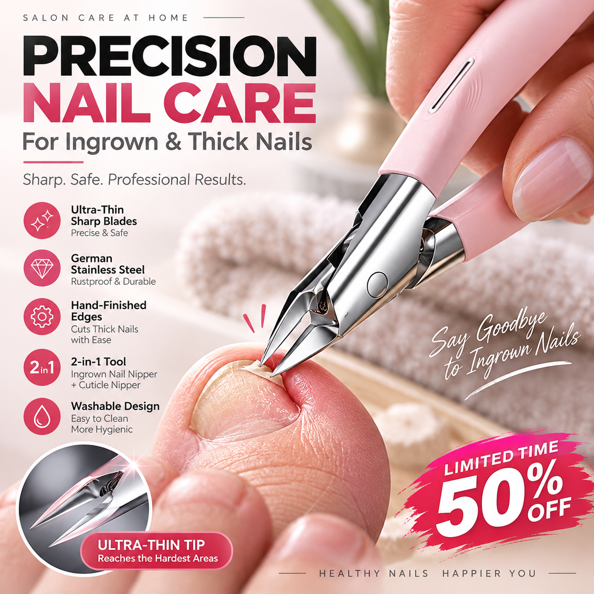 Trim Ingrown Toenails Instantly! German Steel Precision Nail Nipper