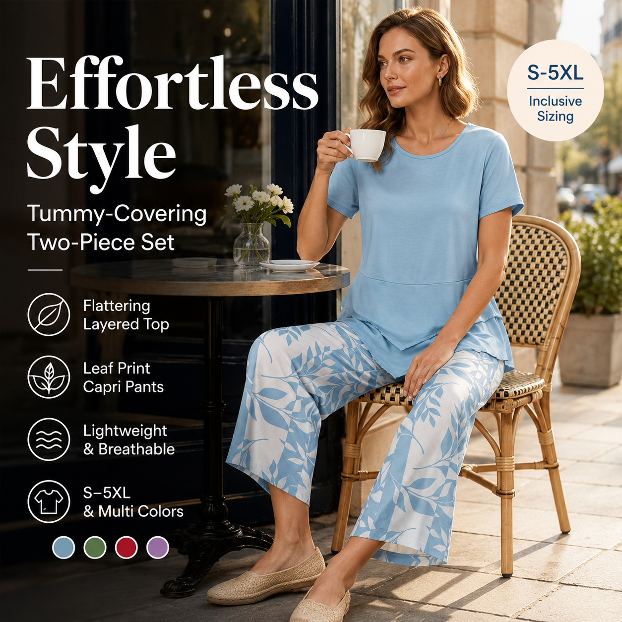 🎁2026 New Arrivals 50% OFF💥Women's 2-Piece Set – Layered Asymmetrical Tunic Top & Printed Wide Leg Pants, Breathable Polyester✨