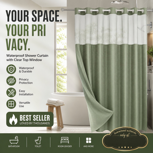🛁✨50% OFF! 🚿🪟 Finally, a shower curtain that actually keeps water IN — no hooks, no leaks, waffle texture, bright & private. Over 12,658 bathrooms upgraded! ✨