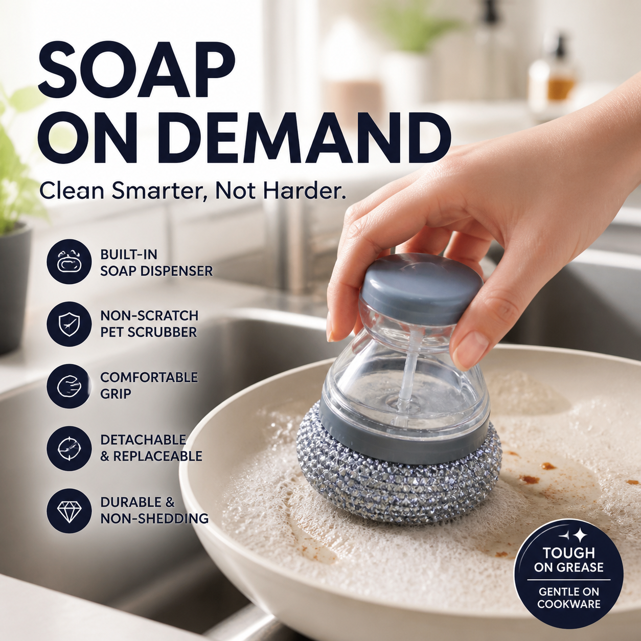 🥳HOT SALE🥳💞10K+ SOLD! Scrub Grease Instantly! No-Scratch Built-In Soap Dish Brush