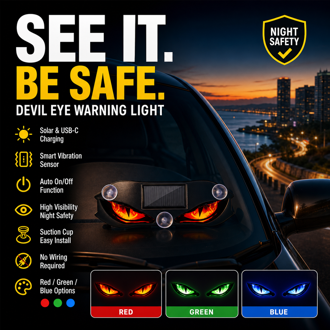 Offer Ends Soon ⏳Solar Car Warning Light – Auto Sensor & Suction Mount Design