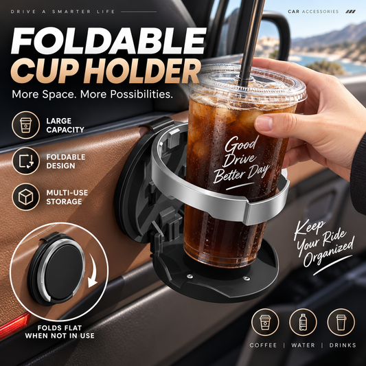 Add Storage Instantly! No-Drill Fold-Flat Car Cup Holder