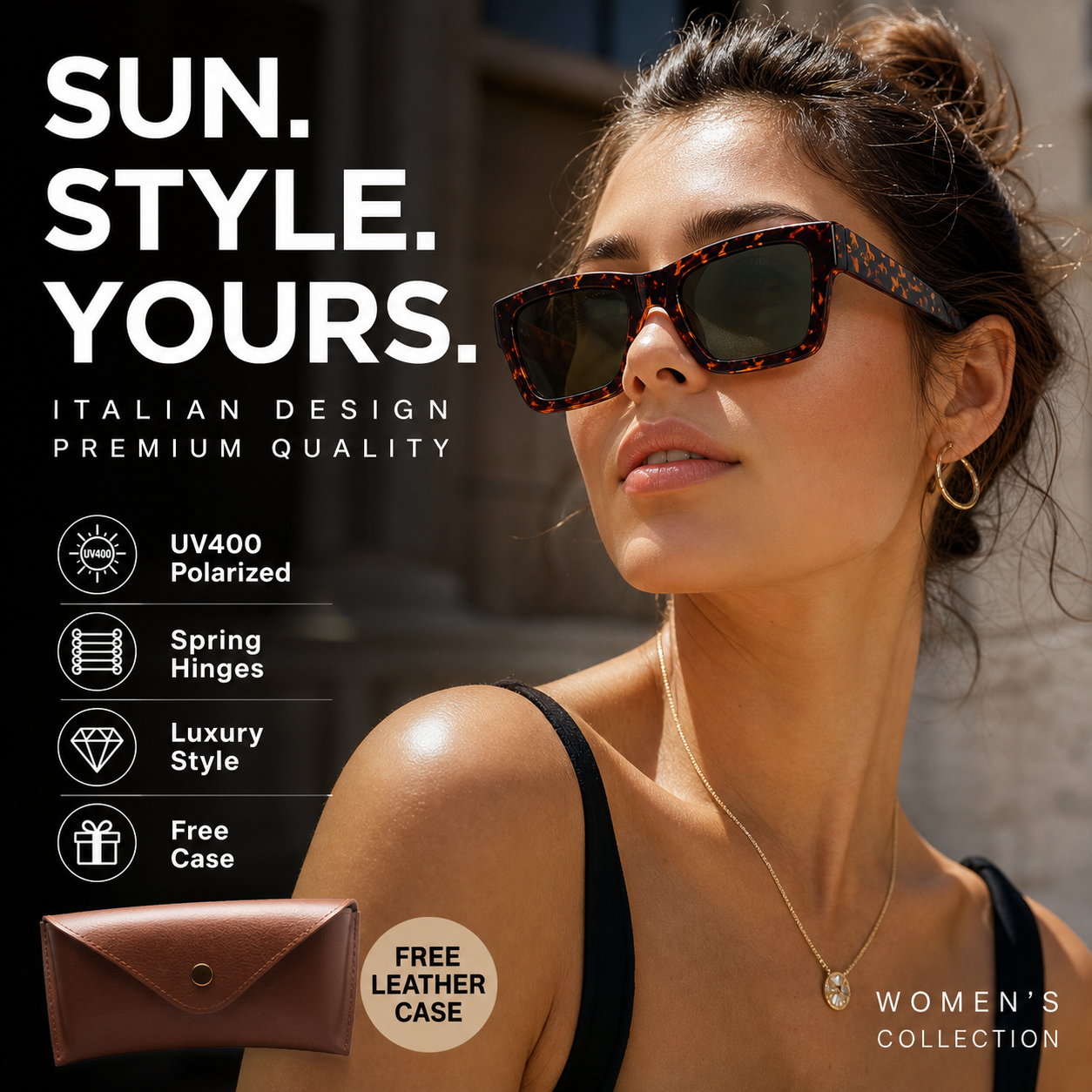Italian-Design Polarized Sunglasses – UV 400 & Spring Hinges