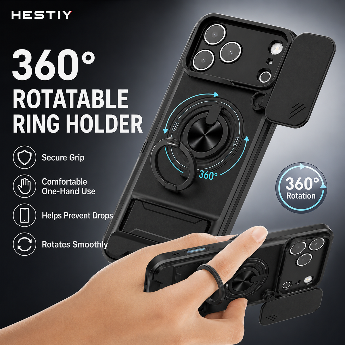 Protect Privacy Instantly! 360° Ring Stand Magnetic Phone Case