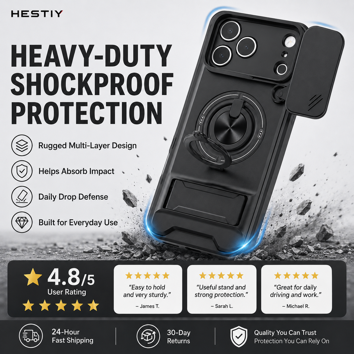 Protect Privacy Instantly! 360° Ring Stand Magnetic Phone Case