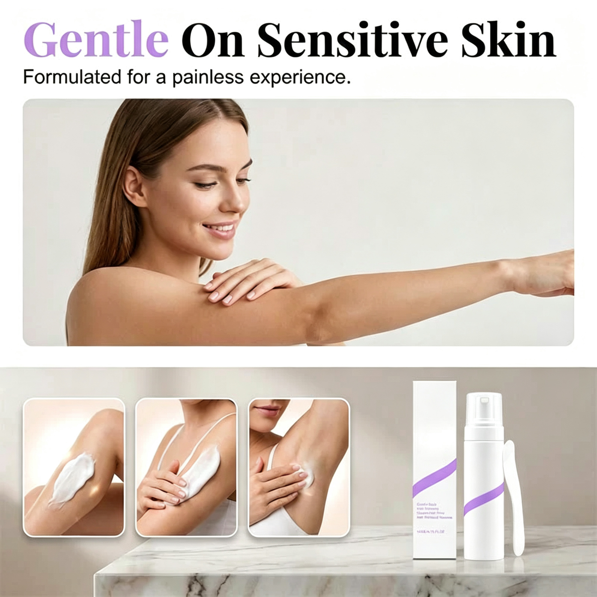❤️Pain‑Free Bikini Hair Removal Cream, Hypoallergenic for Sensitive Skin, Aloe Hyaluronic Acid Citrus Scent, Men & Women