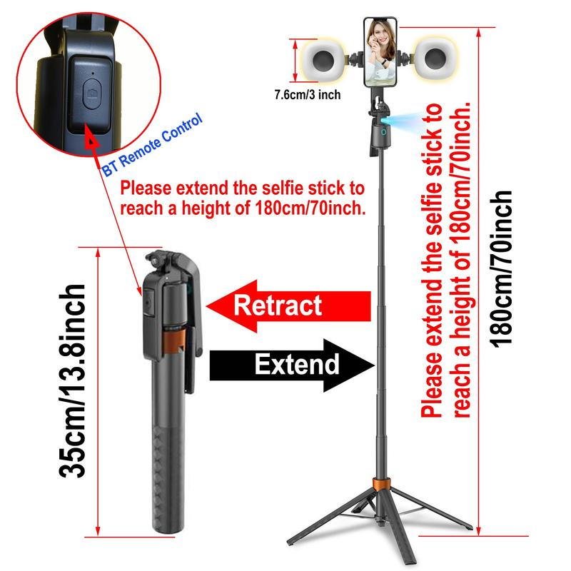 Capture Perfect Shots Instantly! 180cm Smart Face-Tracking Selfie Stick