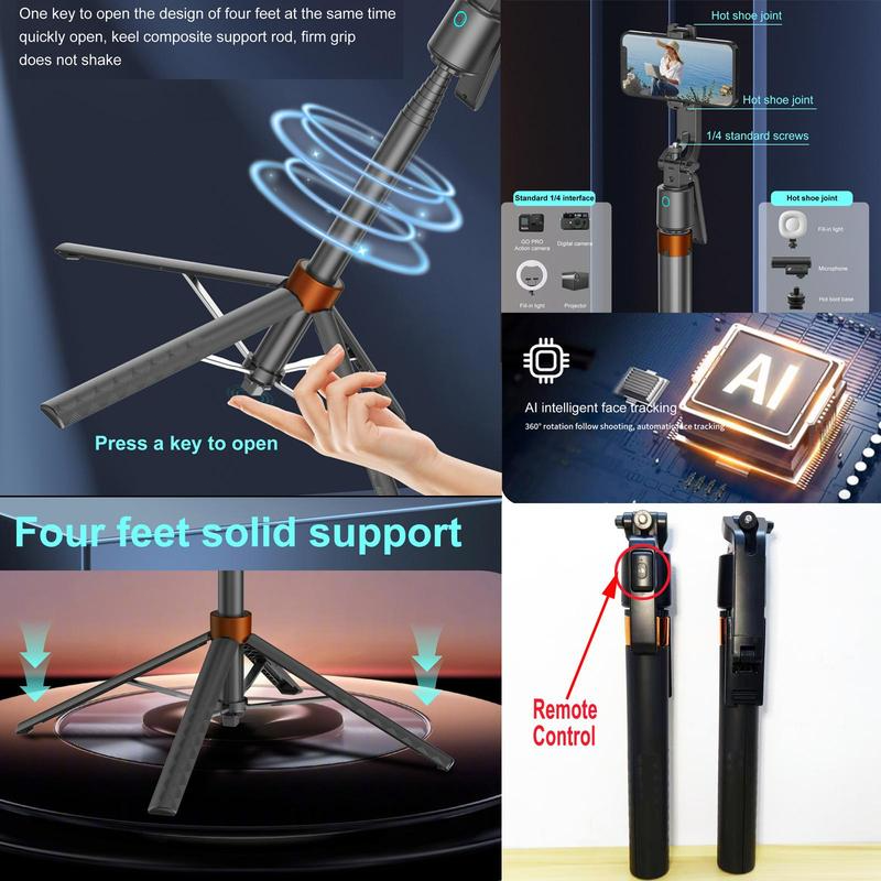Capture Perfect Shots Instantly! 180cm Smart Face-Tracking Selfie Stick