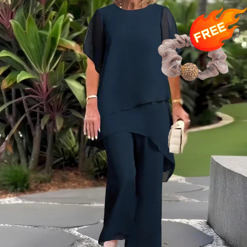 Charming Irregular Top & Wide Leg Pants Set