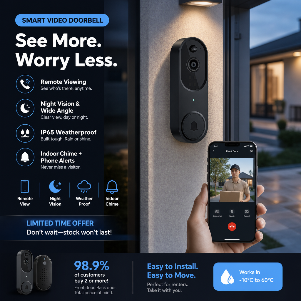Monitor Your Door Instantly! 1080P AI Human Detection Video Doorbell