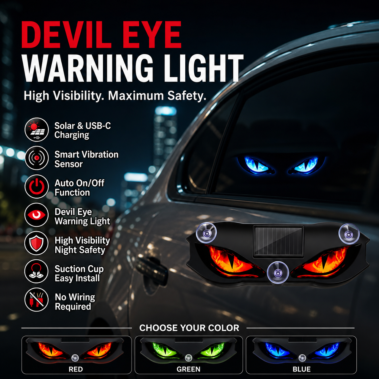 Offer Ends Soon ⏳Solar Car Warning Light – Auto Sensor & Suction Mount Design
