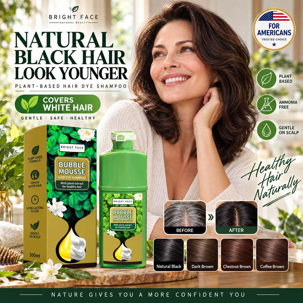 Color Hair Gently Instantly! Plant-Based Foam Hair Dye