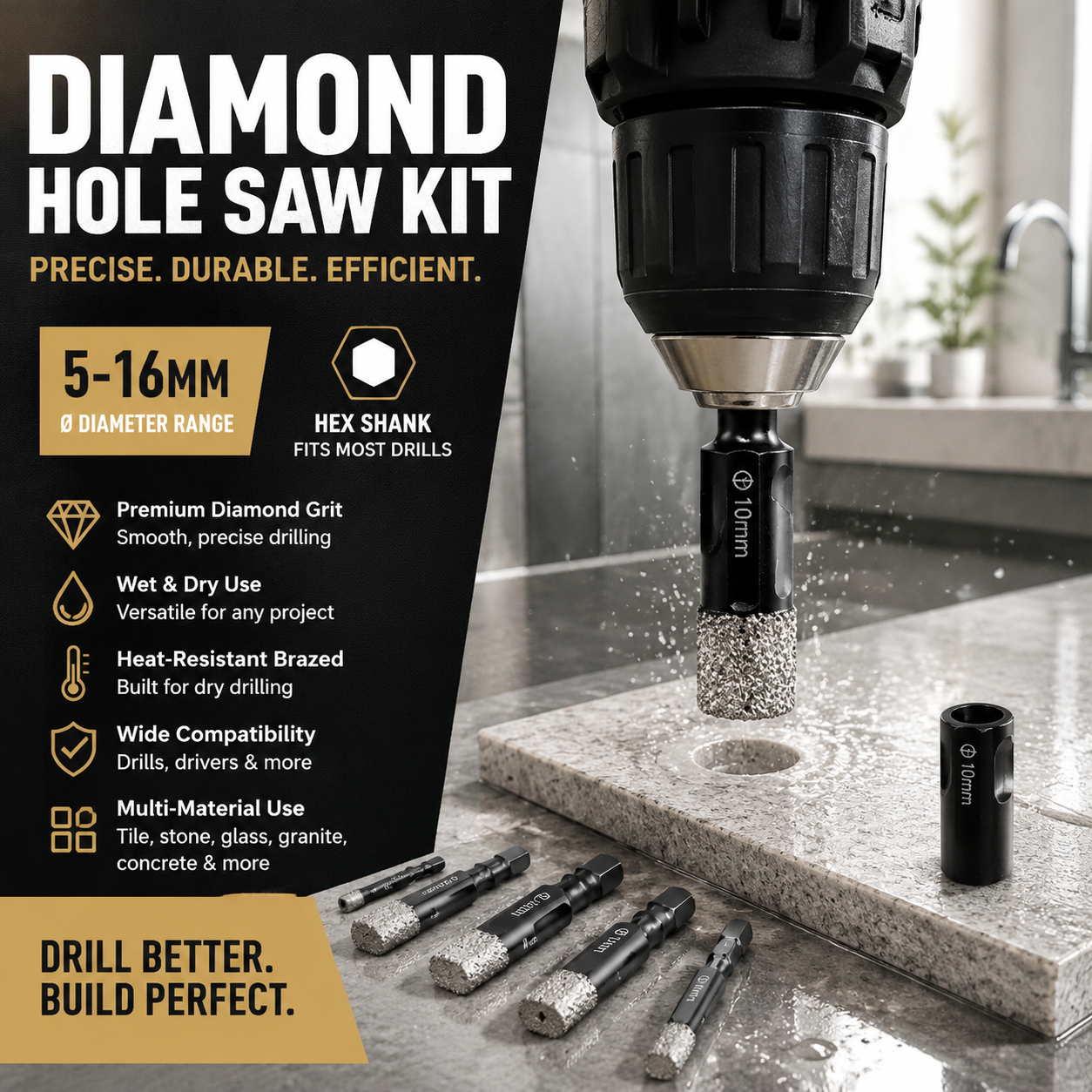 Popular Tools🔧Diamond Tile Drill Bit Set – Dry Cutting & Precise Design