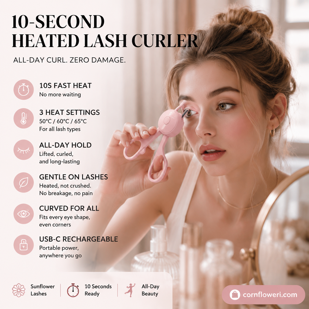 Heated Eyelash Curler – 3 Temps, Rechargeable & Portable