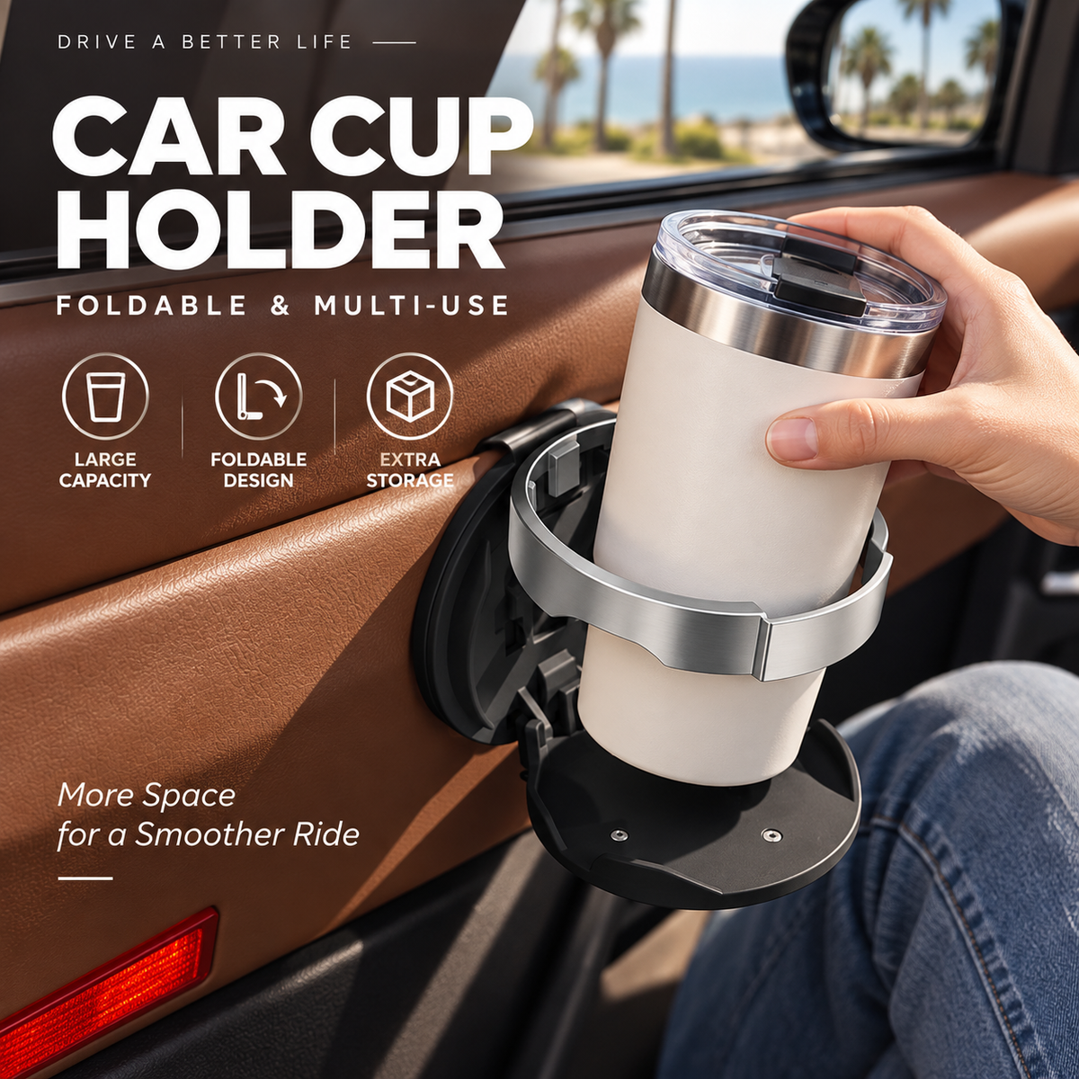 Add Storage Instantly! No-Drill Fold-Flat Car Cup Holder
