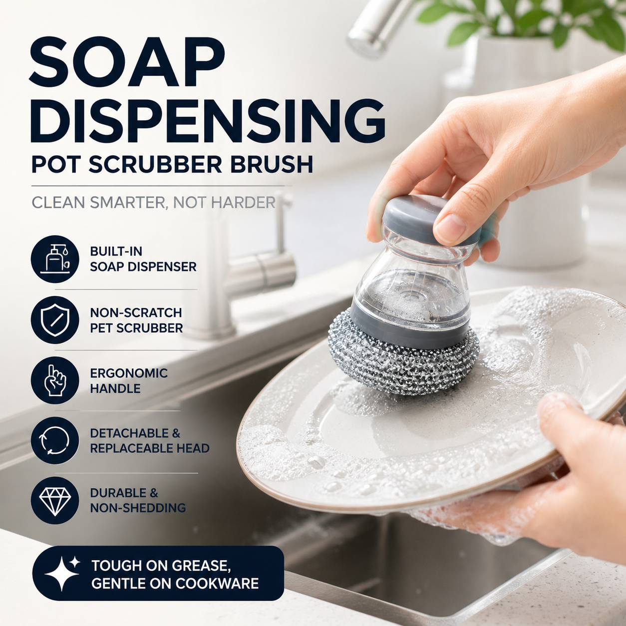 🥳HOT SALE🥳💞10K+ SOLD! Scrub Grease Instantly! No-Scratch Built-In Soap Dish Brush