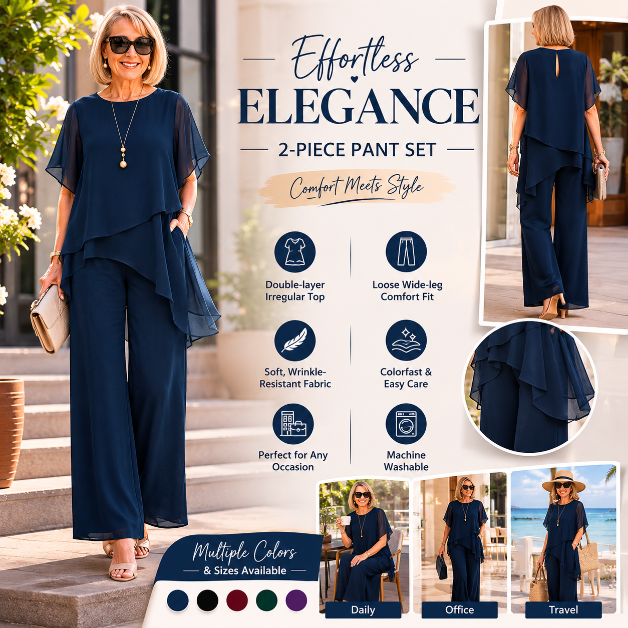 Charming Irregular Top & Wide Leg Pants Set