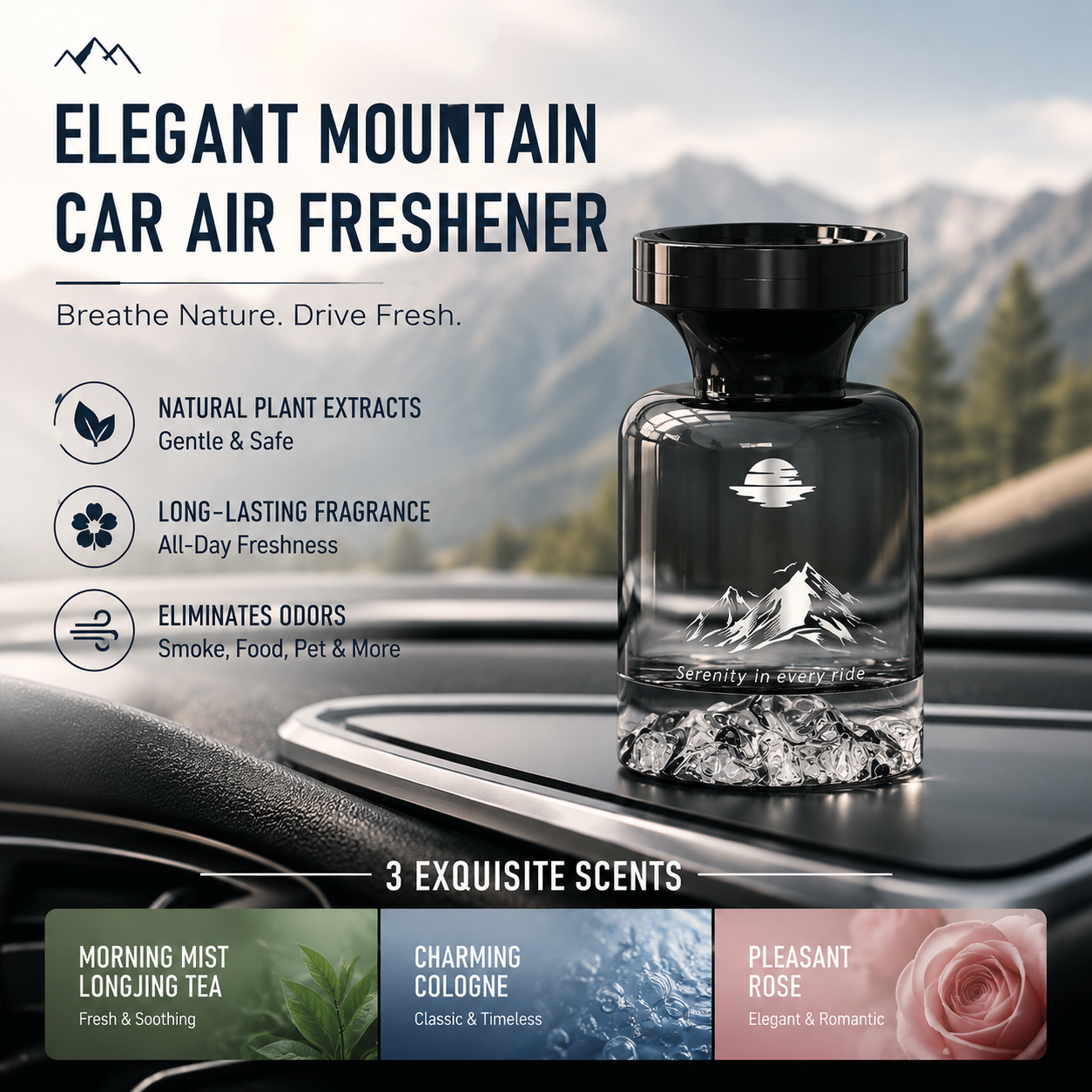 🚗 50% OFF NOW! 🌿 Long-Lasting Car Air Freshener – Natural plant extracts & eliminates smoke – Weeks of freshness, mountain design – perfect for pet owners or daily commuters 💨✨