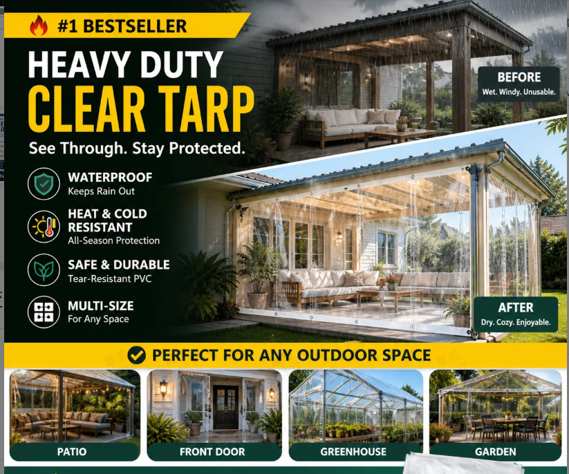 Shield Any Space Instantly! No-Dark Heavy Duty Clear Tarp
