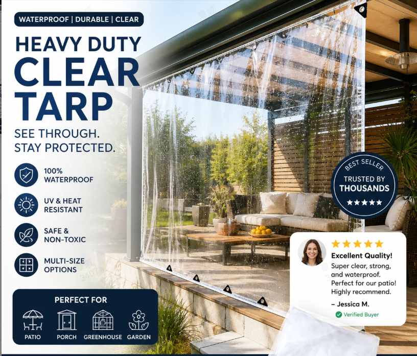 Shield Any Space Instantly! No-Dark Heavy Duty Clear Tarp