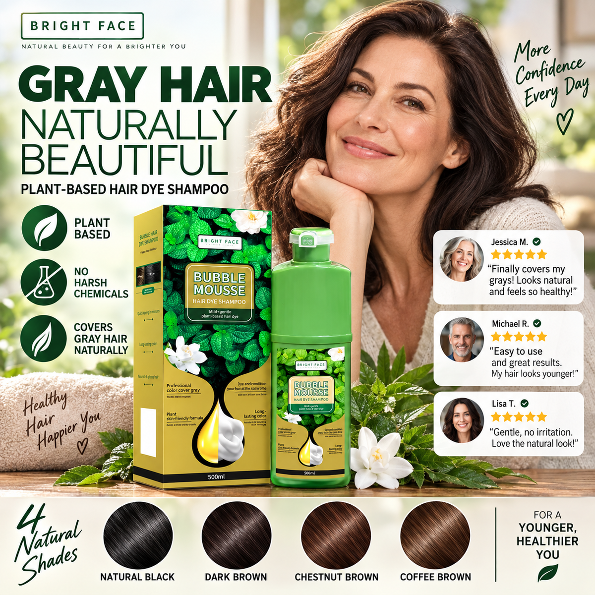 Color Hair Gently Instantly! Plant-Based Foam Hair Dye