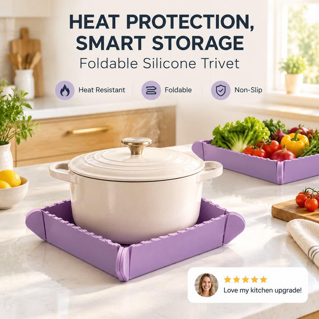 Protect Counters Instantly! Magnetic Foldable Silicone Trivet
