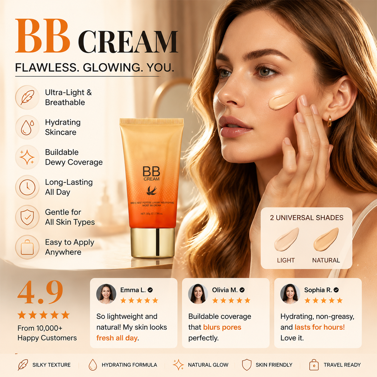 🏆 Buy 1 get 1 Free !!  🎁 🧡Hydrating BB Cream for a Flawless, Natural Finish