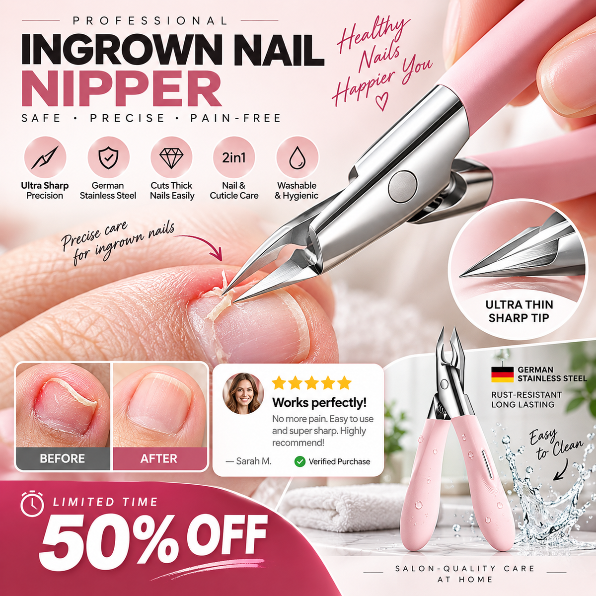 Trim Ingrown Toenails Instantly! German Steel Precision Nail Nipper