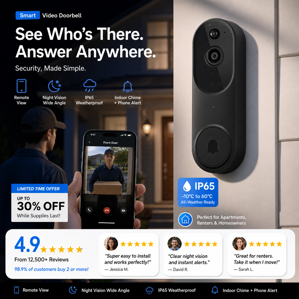 Monitor Your Door Instantly! 1080P AI Human Detection Video Doorbell