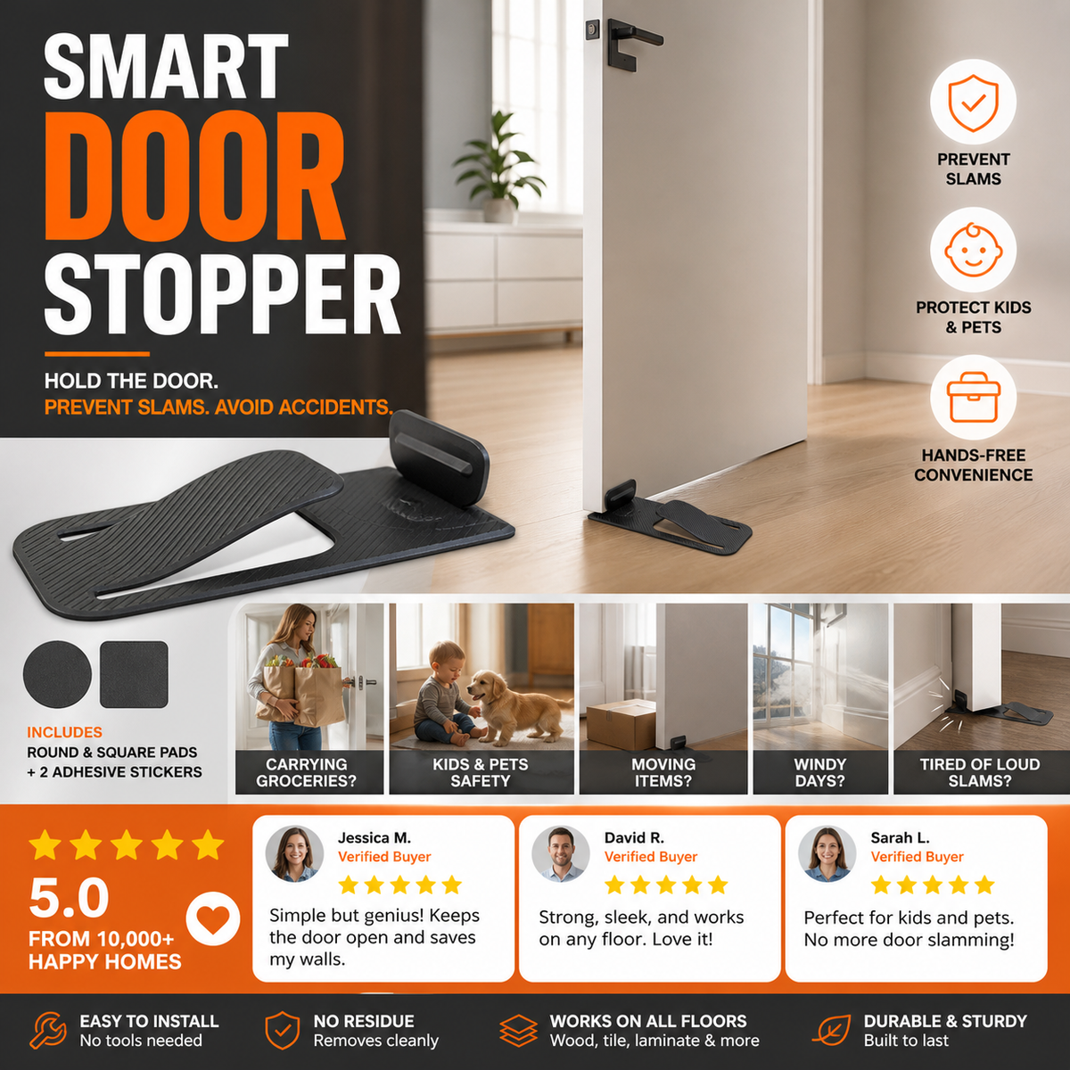 Hold Doors Open Instantly! No-Drill Foot-Operated Door Stopper