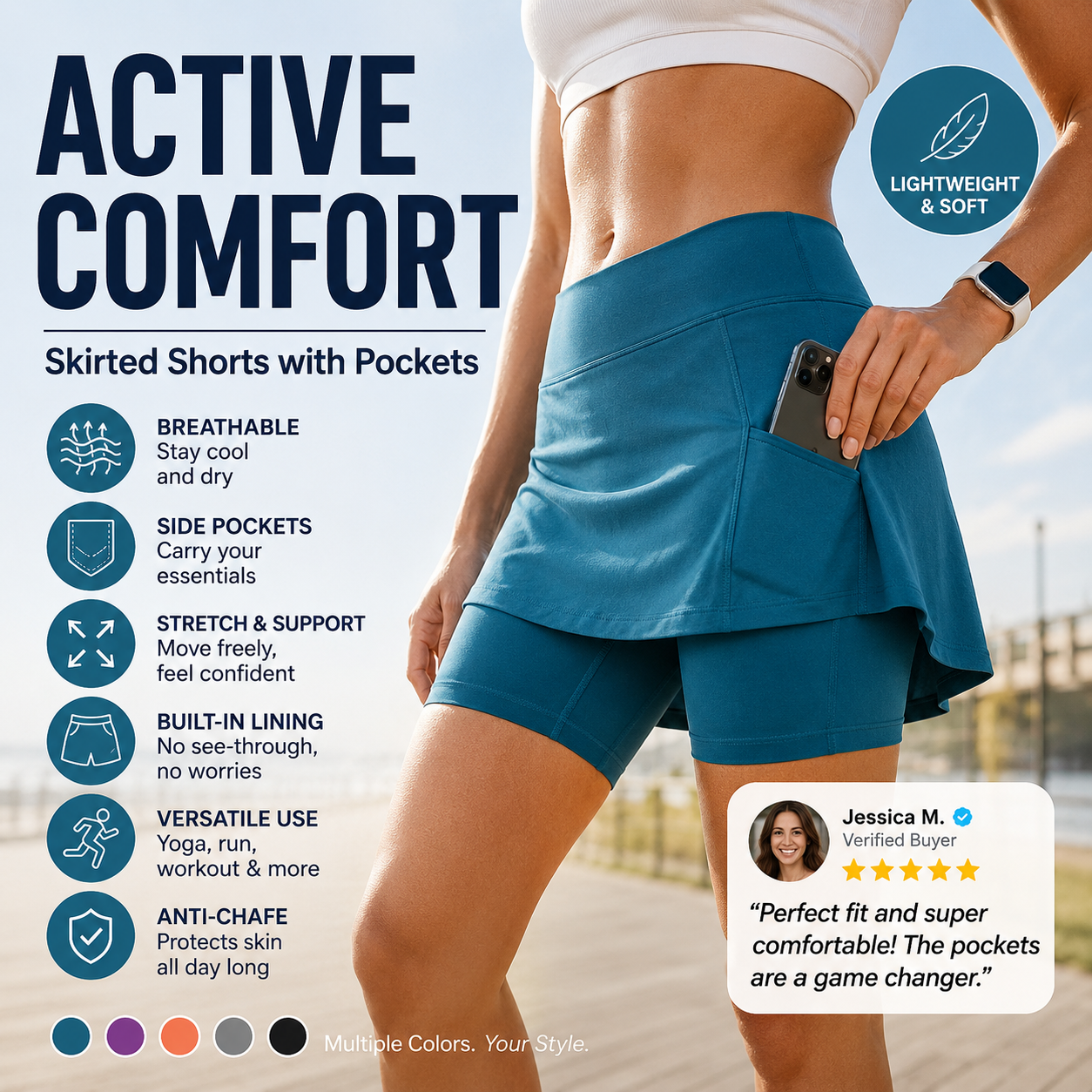 🌟50% OFF – 🎁Anti-Chafing Active Skort – Super soft and comfortable🔥