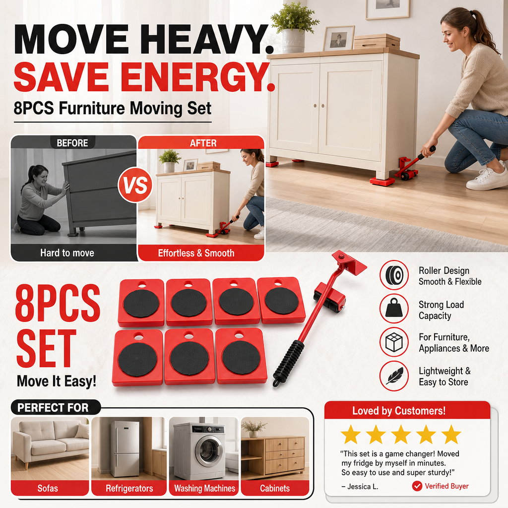 Move Heavy Furniture Instantly! 8-Piece Furniture Lifter & Slider Set