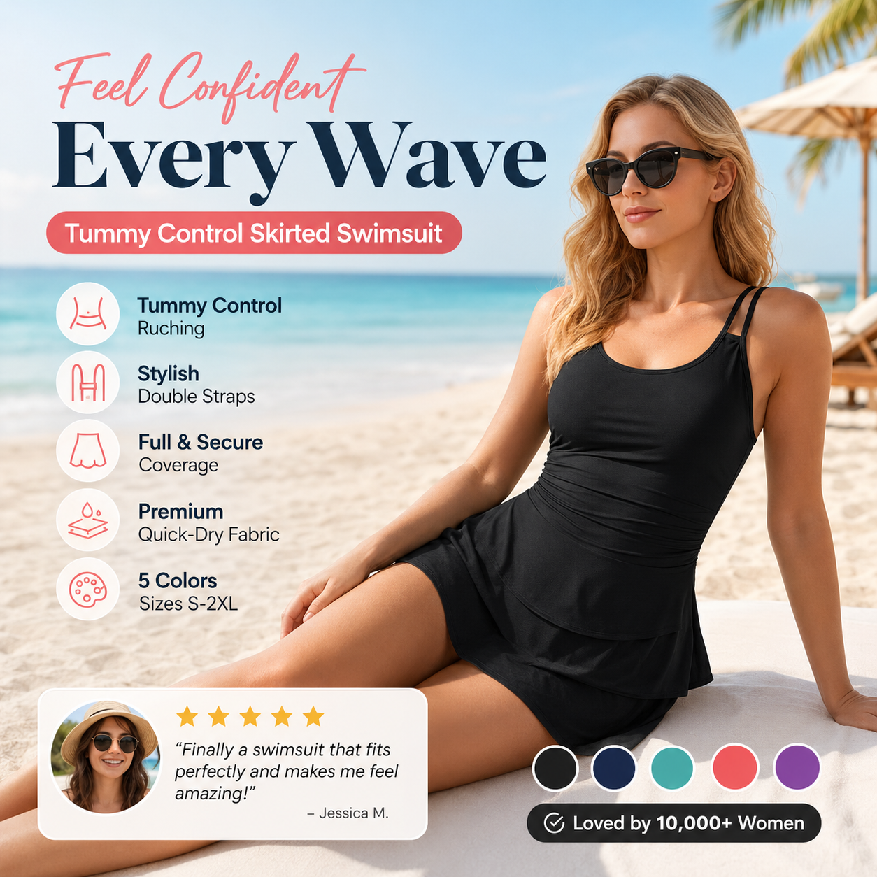 👙 LIMITED-TIME 50% OFF! 🌺 Double Strap Ruched Skirted Swimsuit – Tummy Control, Secure Support, Quick-Dry ✨