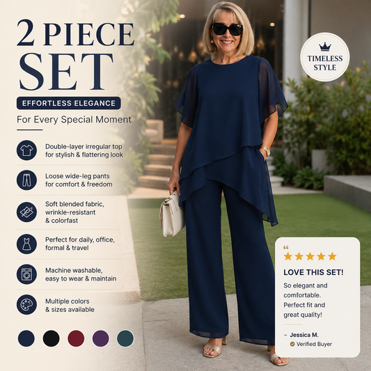 ✨Charming Irregular Top & Wide Leg Pants Set – Asymmetrical Hem