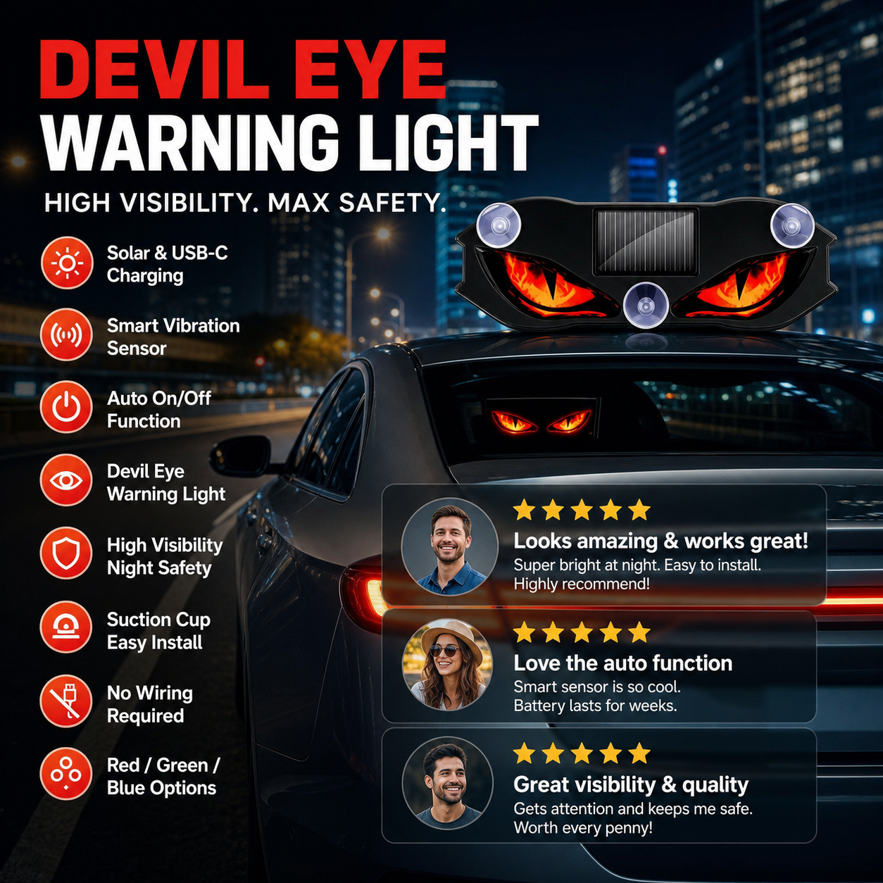 Offer Ends Soon ⏳Solar Car Warning Light – Auto Sensor & Suction Mount Design