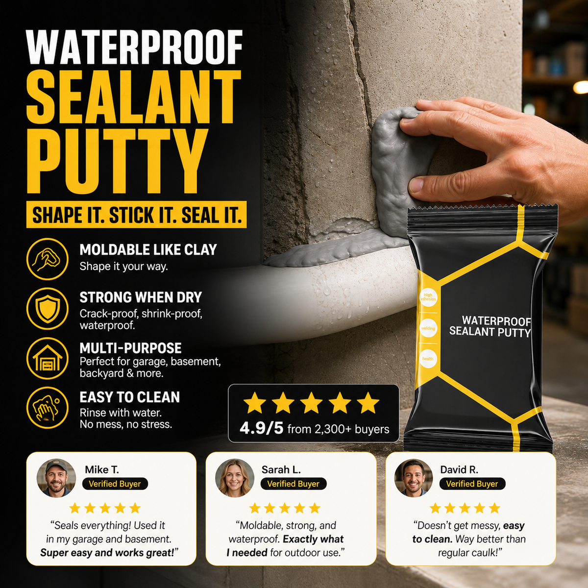 Seal Leaks & Cracks Instantly! Waterproof Moldable Repair Putty