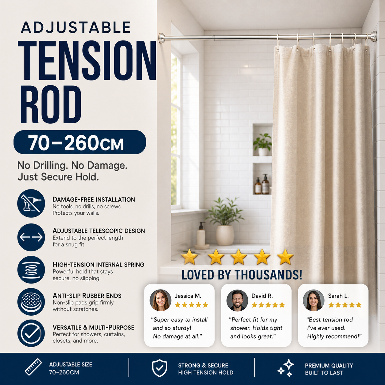 🥼👚 Create storage space anywhere anytime！Adjustable No-Drill Tension Rod