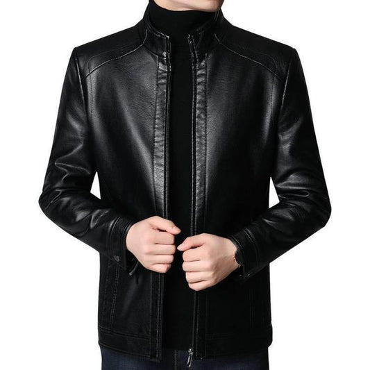 Men's Genuine Leather Jacket – Plush Lined, Stand Collar