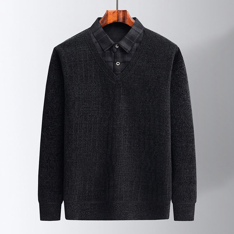 🎅🔥Hot Sale🎄🎉Men's Fluff-lined Sweater with Shirt Collar（50% OFF）