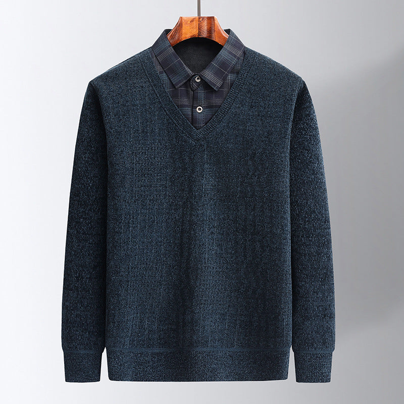 🎅🔥Hot Sale🎄🎉Men's Fluff-lined Sweater with Shirt Collar（50% OFF）