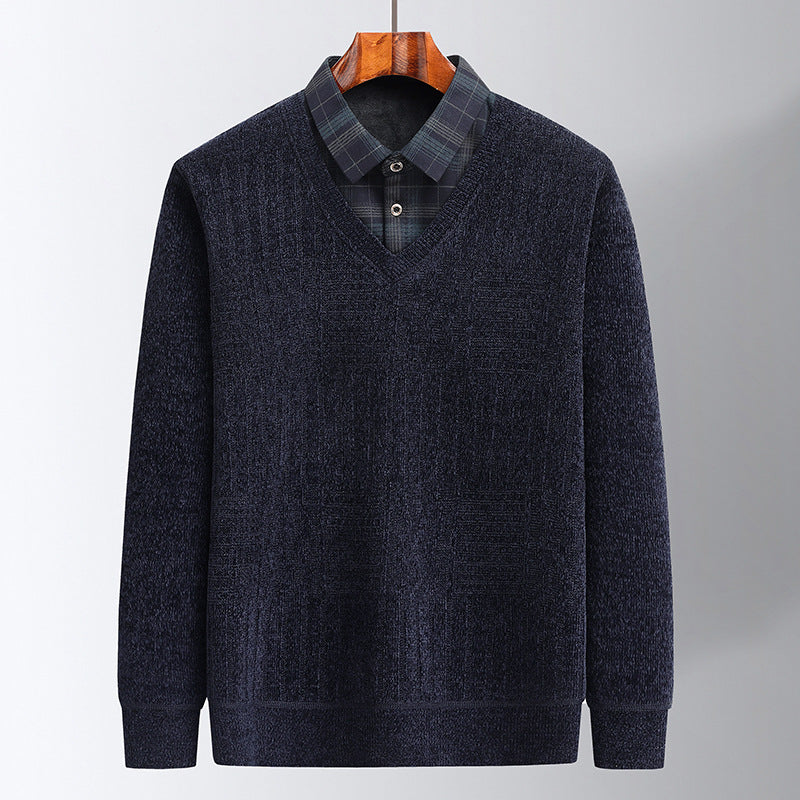 🎅🔥Hot Sale🎄🎉Men's Fluff-lined Sweater with Shirt Collar（50% OFF）