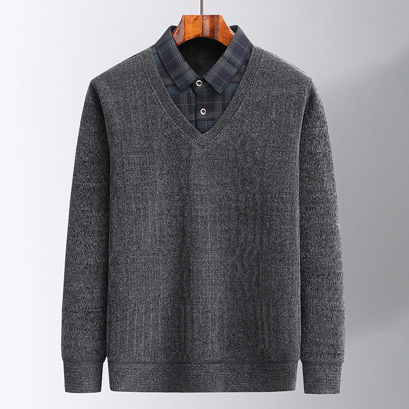 🎅🔥Hot Sale🎄🎉Men's Fluff-lined Sweater with Shirt Collar（50% OFF）