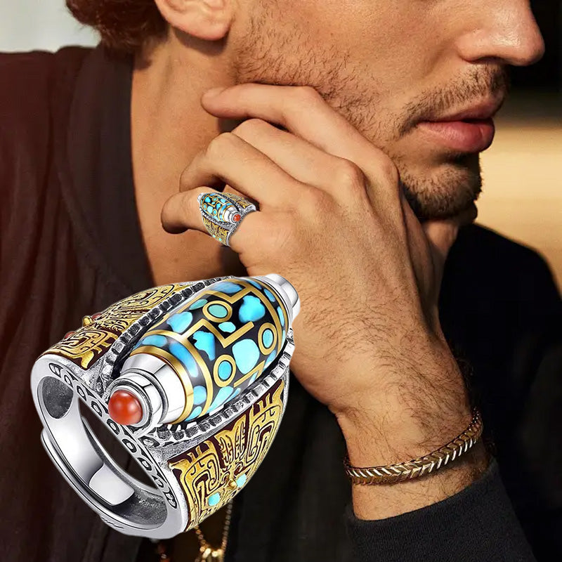 ✨Turquoise Six-character Mantra Nine-eyed Dzi Bead Ring - BUY 2 FREE SHIPPING